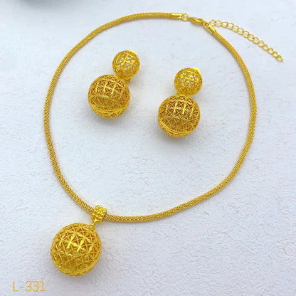 Dubai Ball 24k Gold Plated Jewelry Sets for Women Indian Bridal Costume Necklace Earrings Sets Wedding Party Gifts