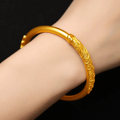 Pure  24K gold covering  bracelet dragon and phoenix bracelet for women retro inlaid peacock concubine bracelet