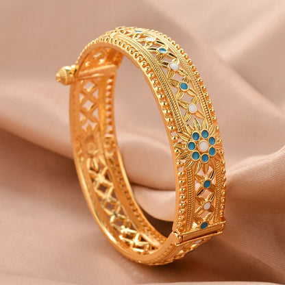 Dubai 24K Gold Color Bangles For Women  Bracelets Charm Wedding Ethiopian  Hand Jewelry Party