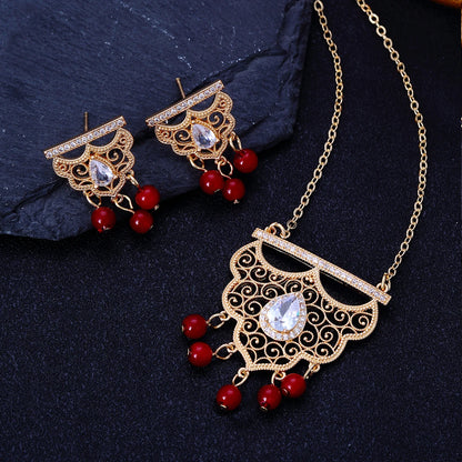 Ethnic Vintage Indian Jewelry Set for Women Bijoux Retro Gold Plated Round Beads Tassel Earring Necklace Sets Luxury Dubai Jewel