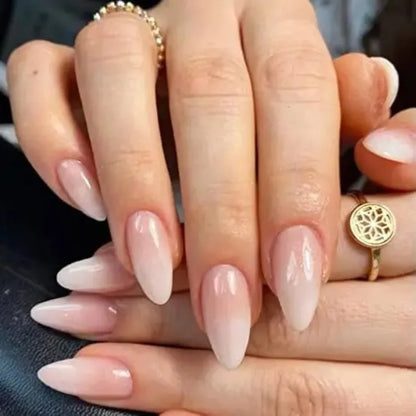 24PCS Press on Nails Short Almond Medium Fake False Nails With Glue Acrylic Nail Art Nails for Women Girls Almond Nude Gradient