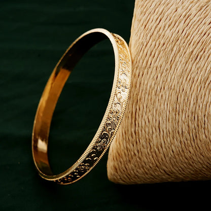 Herseygold Middle East Flower Carved Hand Bangles Gold Color Arabic Dubai Bridal Charm Bracelet Bangle Metal Jewelry Accessories for Women