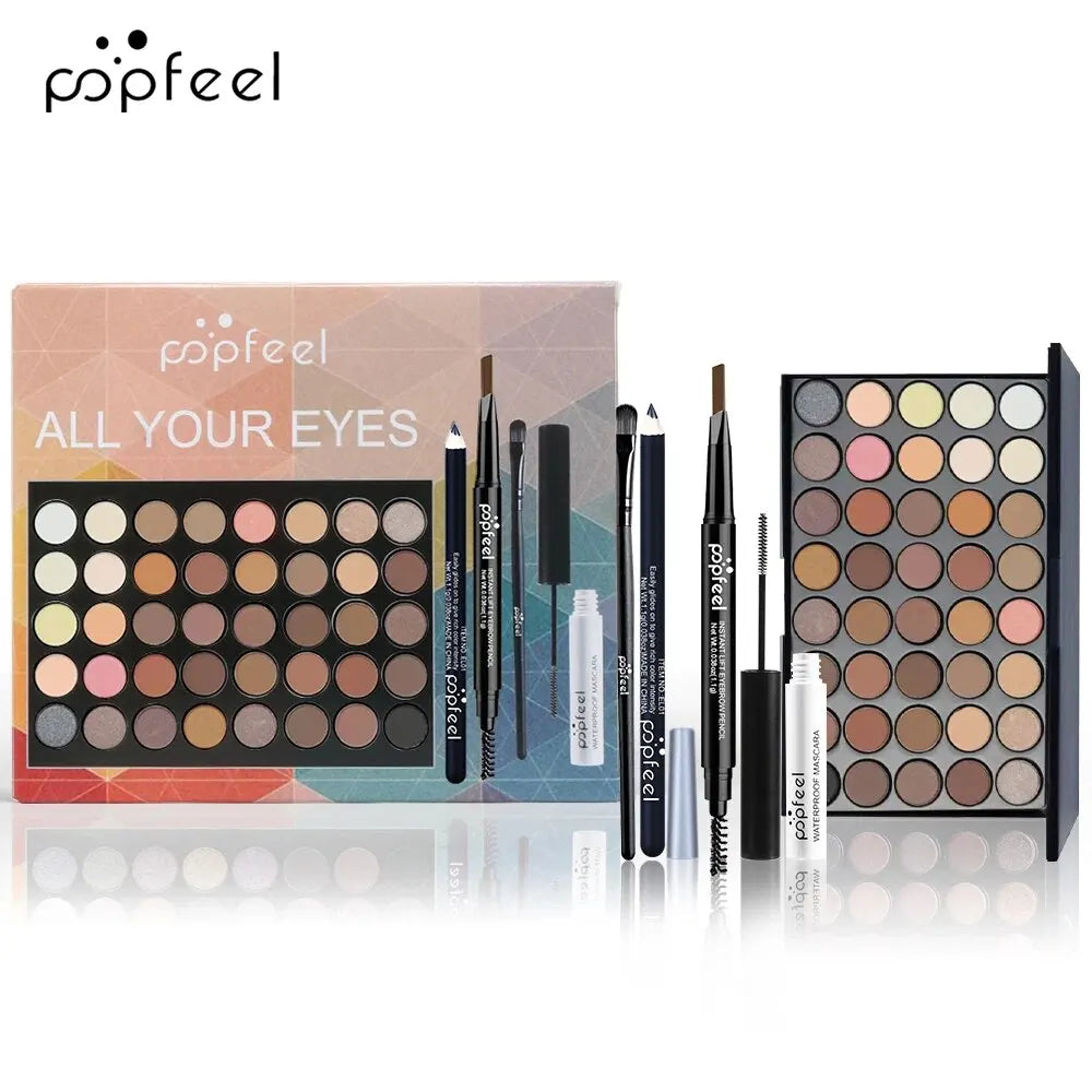 POPFEEL Makeup Set, Eye shadow Palette + Eyeliner/ Eyebrow Pen, Mascara and Makeup Brushes Set, All In One Makeup Set Box