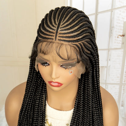 Full Lace Braided Wig Synthetic Braid Wigs Lace Frontal Wig with Baby Hair Box Braided Wig for  Women Knotless Braid Wigs