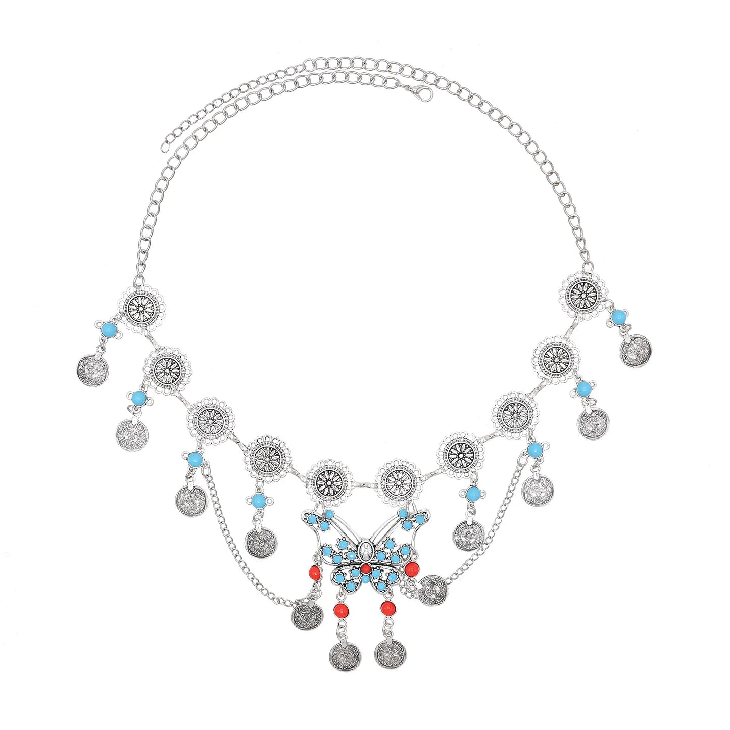 Bohemian Turkish Ethnic Metal Gypsy Beach Choker Bib Coin Tassel Collar Necklace For Women Indian Charm Turk Party Jewelry