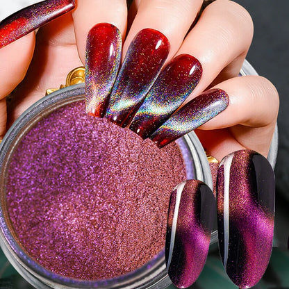 Sparkly Chameleon Magnetic Nail Powder Cat Eye Effect Chrome Nail Pigment 0.5g Holographic Glitter Cat Eye Magnet Powder