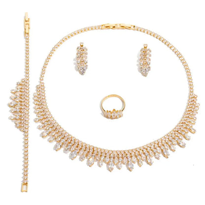 Jewelry Set HADIYANA New Necklace Bracelet Ring Earrings Bridal Wedding Elegant Ladies High Quality Zircon Set Girl Gifts