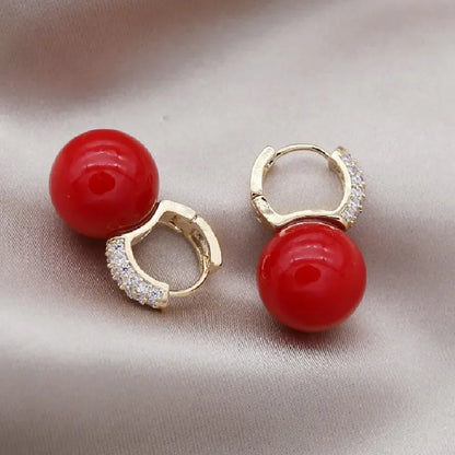 The New Fashion Jewelry Full Rhinestone Red Ball Earrings Earrings for Women