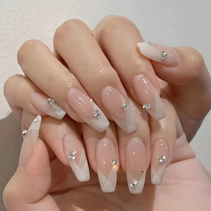 Press on Nails Long Ballet Nails Fashion Valentine's Day Rhinestone Wearable Fake Nails Manicure Tool Full Cover False Nail
