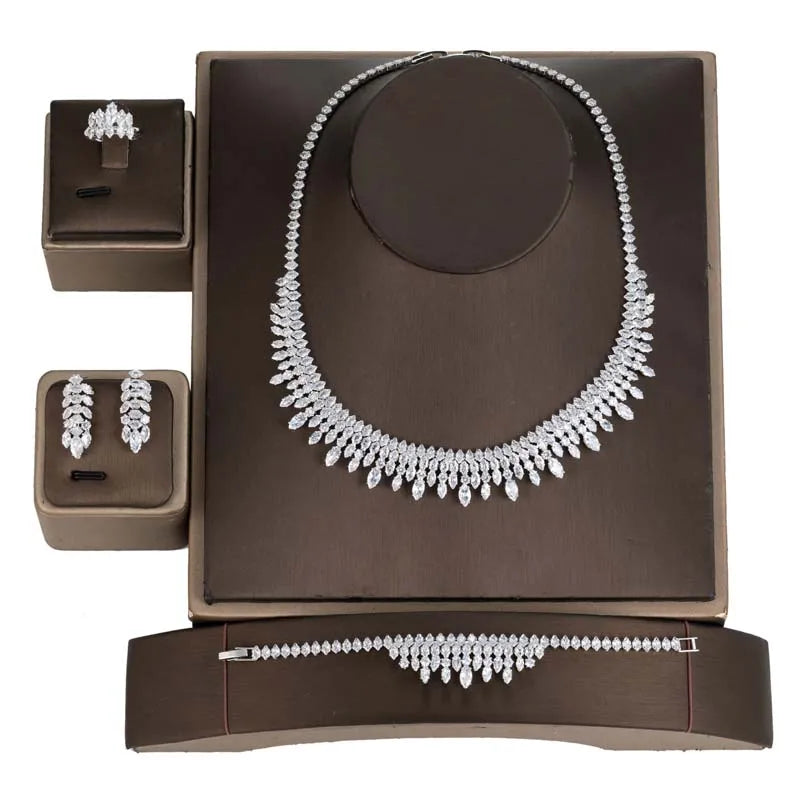 Jewelry Set HADIYANA New Necklace Bracelet Ring Earrings Bridal Wedding Elegant Ladies High Quality Zircon Set Girl Gifts