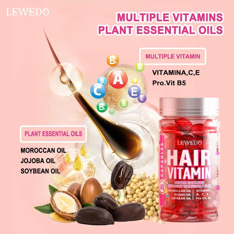 LEWEDO Hair Vitamin Capsule Hair Repair Damaged Hair Care Capsules Essence Protein Smooth Hair Care Repair Anti Loss Essential Oil