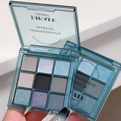 9 Colors Punk Blue Eyeshadow Palette Matte Smoky Black Eye Shadow Shimmer Palette Glitter Nude Cosmetics Pearlescent Eye Makeup