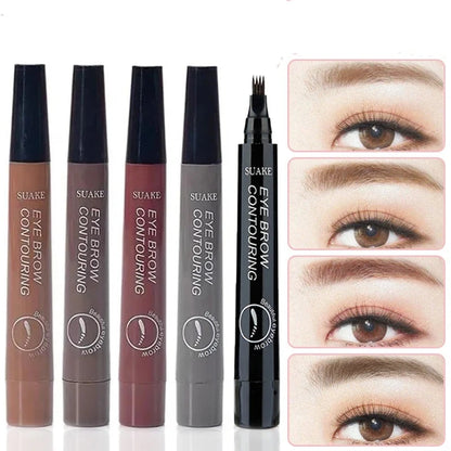 Eyebrow Tattoo Pen 4 Points Fork Tip Liquid Brow Pencil Long Lasting Waterproof Stencil Eyebrow Stamp Shaping Kit