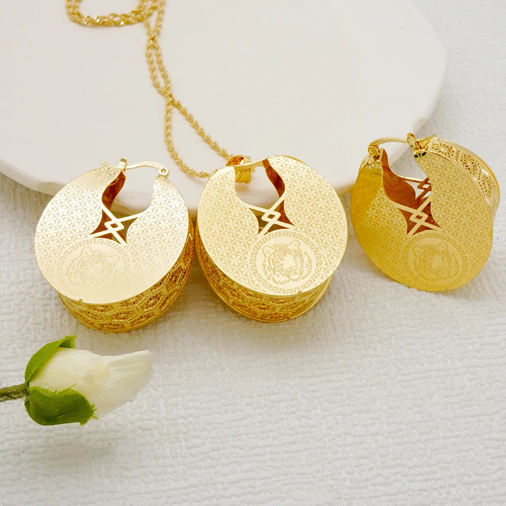 Fashion Dubai Jewelry Sets Gold Color Pendant Copper Classic Earrings Necklace For Women Daily Wear Party Anniversary Gifts