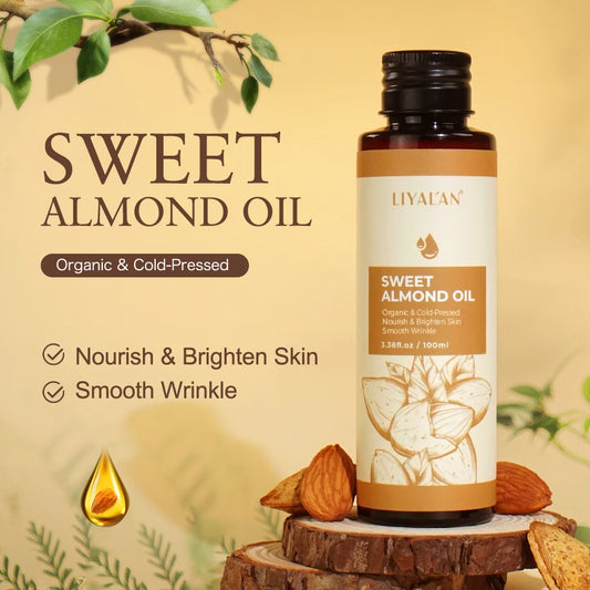 LIYALAN 100ml Sweet Almond Oil Body Care Massage Nourish Moisturize Dry Skin Smooth Wrinkle Strengthen Hair Pure Natural Skin Care