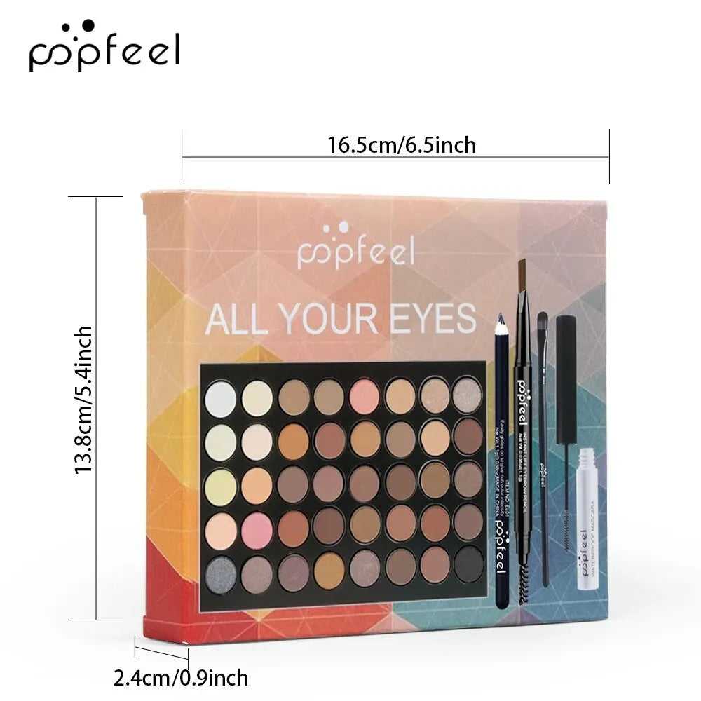 POPFEEL Makeup Set, Eye shadow Palette + Eyeliner/ Eyebrow Pen, Mascara and Makeup Brushes Set, All In One Makeup Set Box