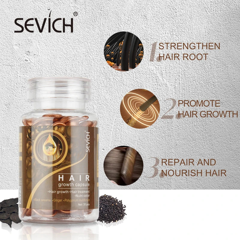 Sevich 30Pcs/bottle Ginger Anti-Hair Loss Capsules Hair Growth Conditioning Oil Vitamin Repair Dry Hair Scalp Care Products