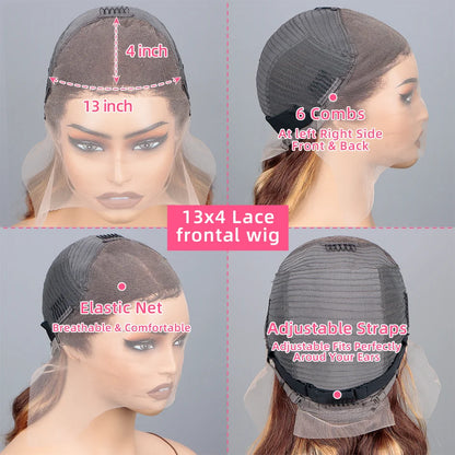 Highlight Body Wave Wig Human Hair 13x4 HD Lace Front Human Hair Wigs For Women Honey Blonde Transparent Lace Frontal Wig