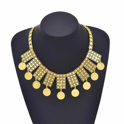 Gold Color Coins Long Chains Tassel Statement Necklace for Women Ethnic Choker Collares Jewelry