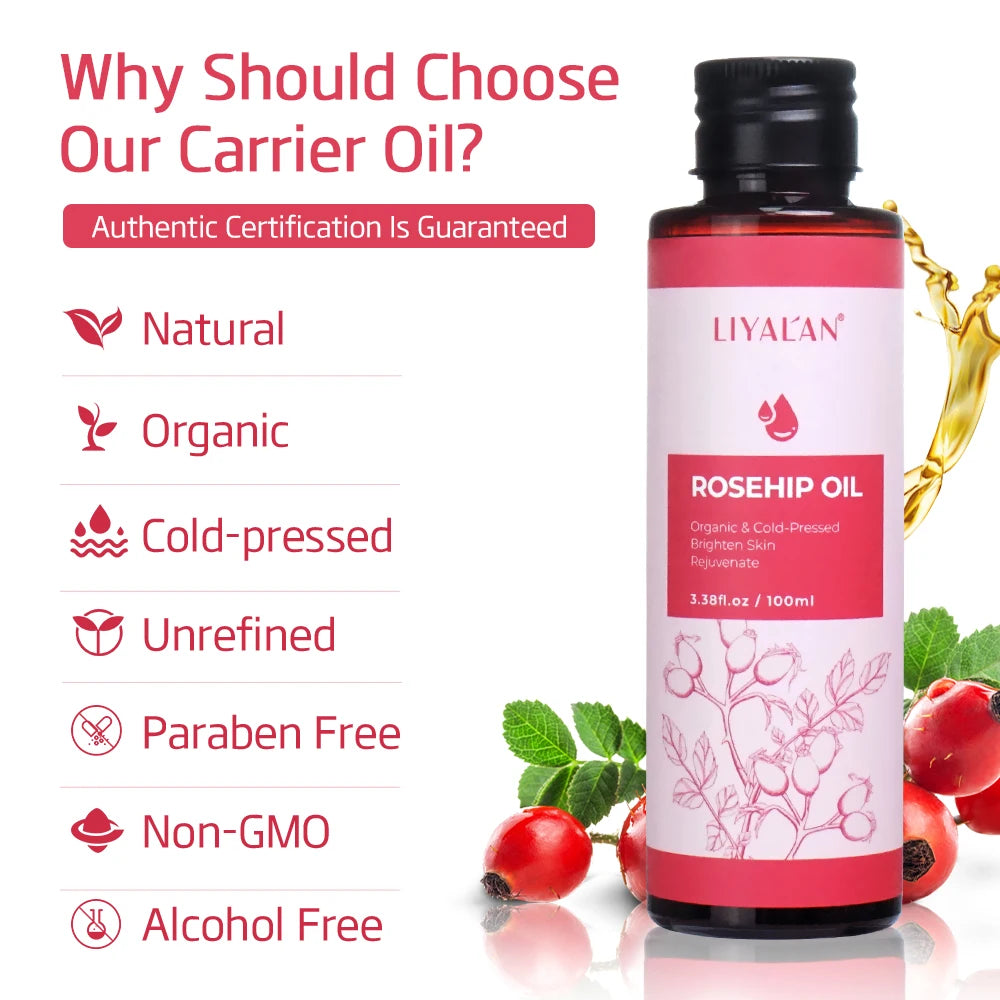 100ml Rosehip Oil Brighten Firm Rejuvenate Skin Fade Dark Spots Moisturize Nourish Hair Pure Rosehip Seed Essence Skin Care