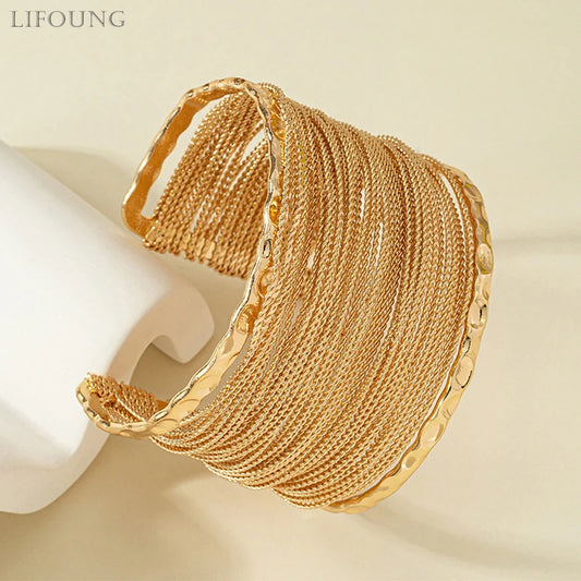 Metal Chain Wrapped Bangle For Women Fashion Jewelry Geometric Cuff Bracelet Trendy Heavy New Styles Accessories