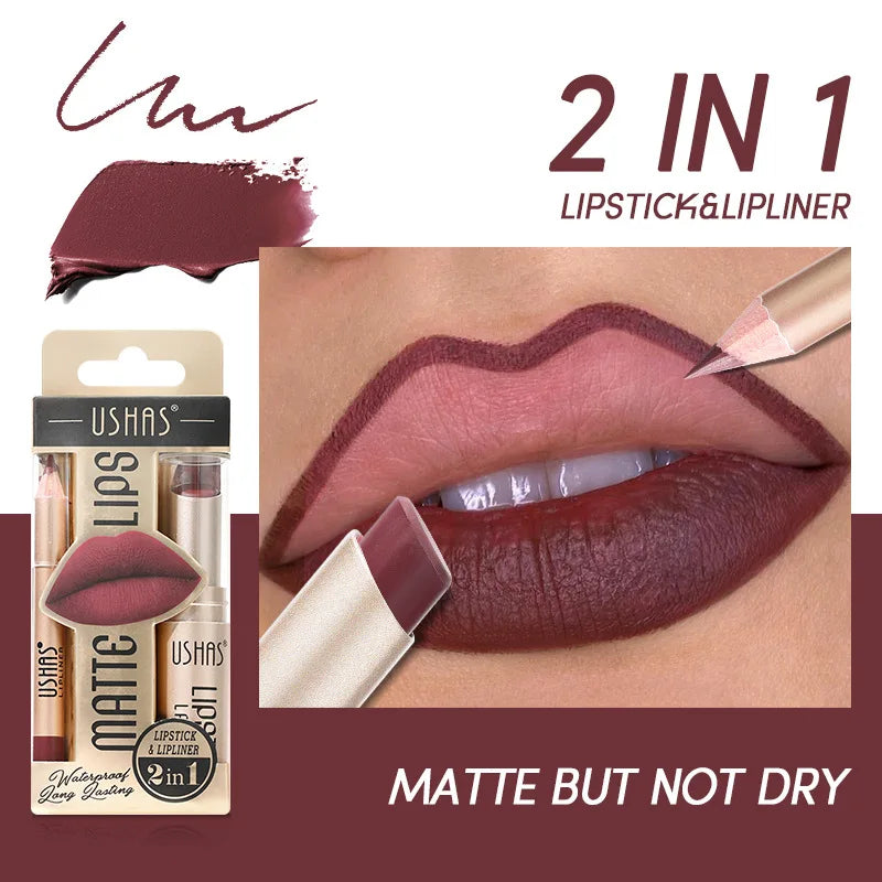 LIPSTICH 2 In 1 Matte Lipstick&lip Liner Set  Lip Pencil High Pigmented Waterproof Long Lasting Lip Stick Lips Makeup