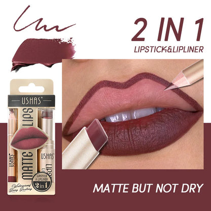 LIPSTICH 2 In 1 Matte Lipstick&lip Liner Set  Lip Pencil High Pigmented Waterproof Long Lasting Lip Stick Lips Makeup