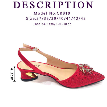 Venus Chan New Fashionable Red Color Pointed Top Ladies Shoes Matching Bag Set For Nigerian Women Wedding Party Pump