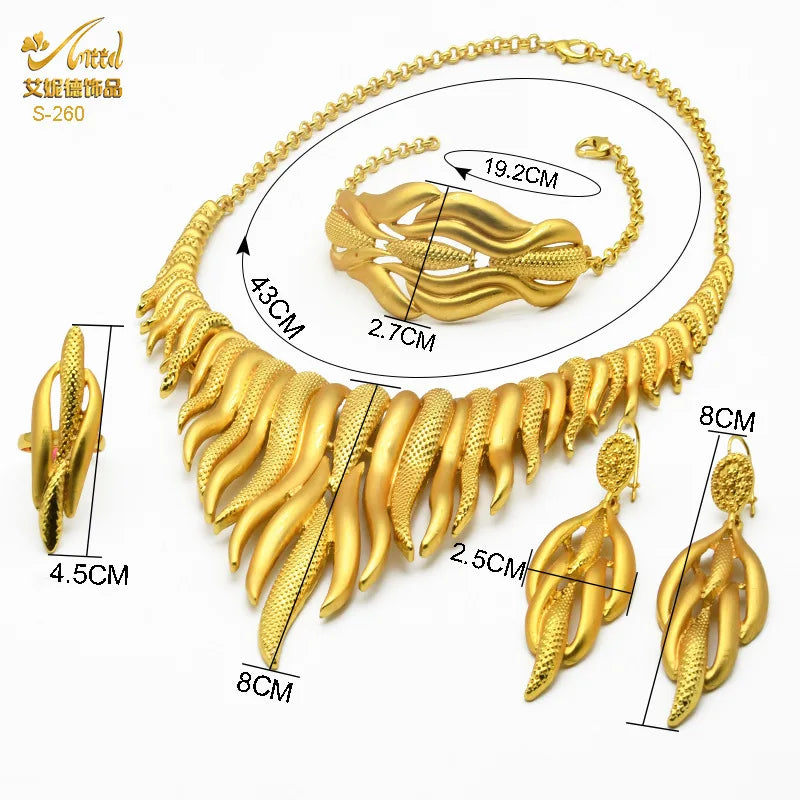 Dubai Women Gold Color Jewelry Sets African Wedding Bridal Ornament Gifts For Saudi Arab Necklace Bracelet Earrings Ring Set