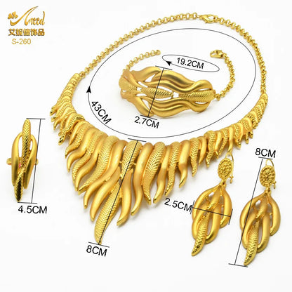 Dubai Women Gold Color Jewelry Sets African Wedding Bridal Ornament Gifts For Saudi Arab Necklace Bracelet Earrings Ring Set