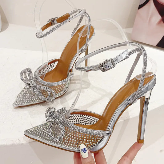 Eilyken New PVC Transparent Women Pumps Sexy Butterfly-knot CRYSTAL High Heels Pointed Toe Wedding Prom Sandals Spring Shoes