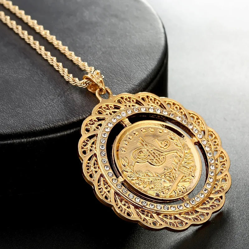 Turkish Coin Pendant Necklace Slid Chain Gold Plated Women Chain Necklace Design Royal Wedding Jewelry
