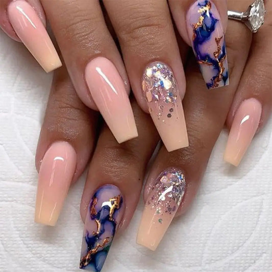 Press on Nails Long Ballet Nails Fashion Valentine's Day Rhinestone Wearable Fake Nails Manicure Tool Full Cover False Nail