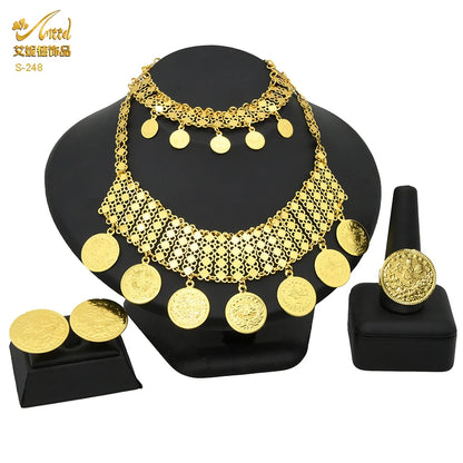 ANIID Dubai Gold Color Coin Necklace Bracelet Jewelry Sets For Women African Ethiopian Bridal Wedding Luxury Jewellery Gifts