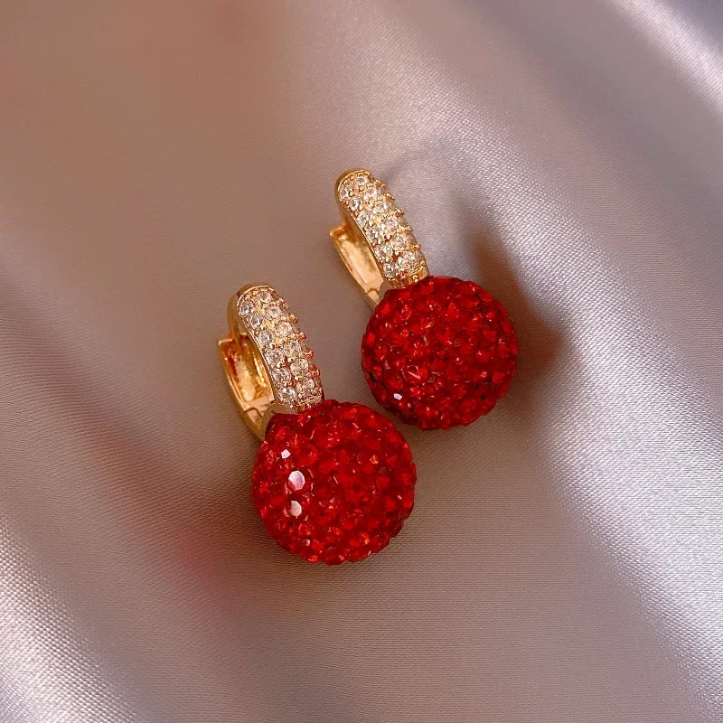 The New Fashion Jewelry Full Rhinestone Red Ball Earrings Earrings for Women