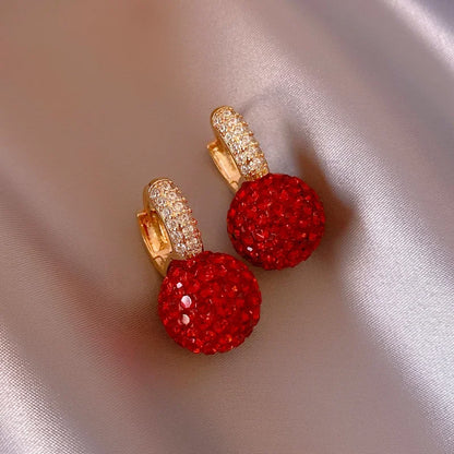 The New Fashion Jewelry Full Rhinestone Red Ball Earrings Earrings for Women