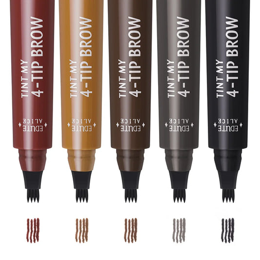 Eyebrow Pen  4 Fork Tip Eyebrow Tattoo Pencil Cosmetic Long Lasting Natural Dark Brown Liquid Eye Brow Pencil
