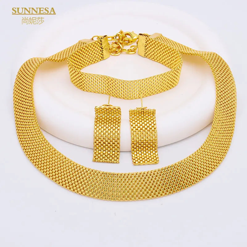 SUNNESA Women Chunky Necklace Jewelry Sets Dubai Style Gold Plated Bracelet Fashion Punk for occasions and Party Bridal Jewelry Sets