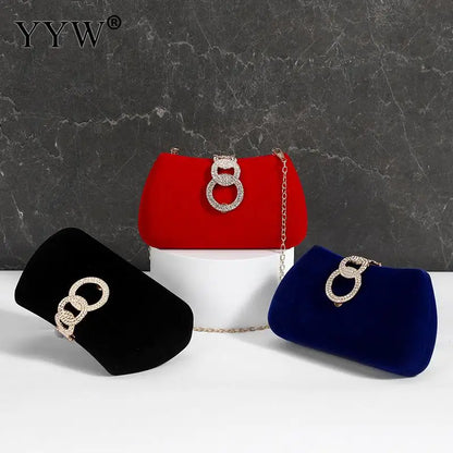 Red Moon Clutch Bags Design Women Clutches Diamonds Golden Velvet Evening Bags Party Wedding Handbags Purse Shoulder Bags