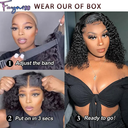 Fayniss Glueless Water Wave Bob Wigs For Women Glueless Short Bob Wig 100% Human Hair Wigs Pre Cut Lace