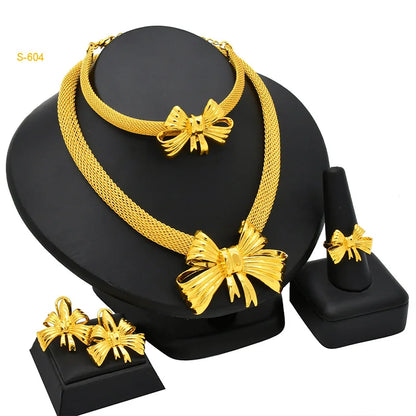 Dubai Women Gold Color Jewelry Sets African Wedding Bridal Ornament Gifts For Saudi Arab Necklace Bracelet Earrings Ring Set