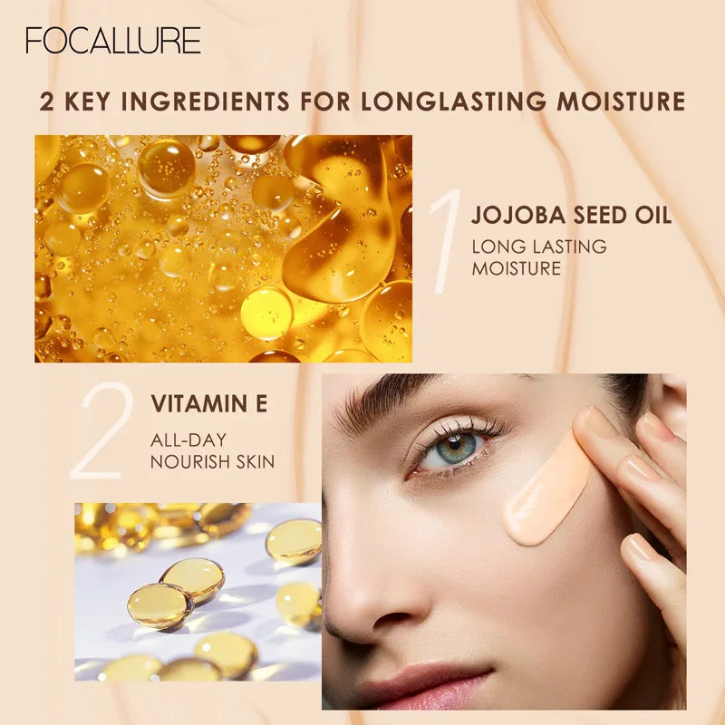 FOCALLURE Waterproof Liquid Foundation Cream Full Coverage Oil-control Long-lasting Face Concealer Base Cosmetics