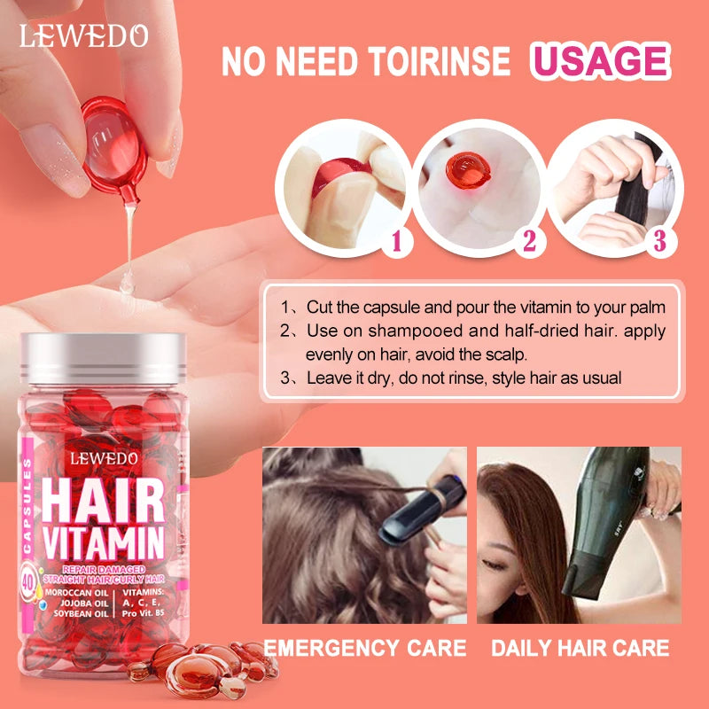 LEWEDO Hair Vitamin Capsule Hair Repair Damaged Hair Care Capsules Essence Protein Smooth Hair Care Repair Anti Loss Essential Oil