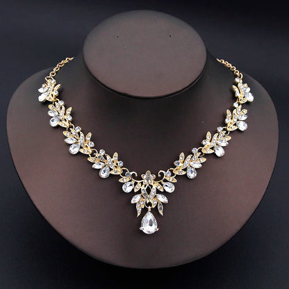 Luxury Fashion Necklace Sets for Women Dangle Earrings Princess Collar Two Piece Set Bride Jewelry Bridal Wedding Accessories
