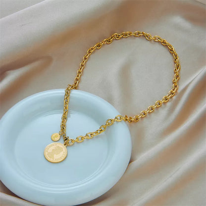 DIEYURO Stainless Steel Gold Color Hip Hop Round Portrait Coin Necklace For Women