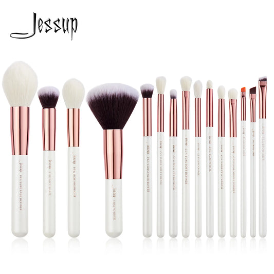 Jessup Professional Makeup Brushes Set 15pcs Make up Brush Natural-synthetic Foundation Powder Detail Eye Brush Pearl White