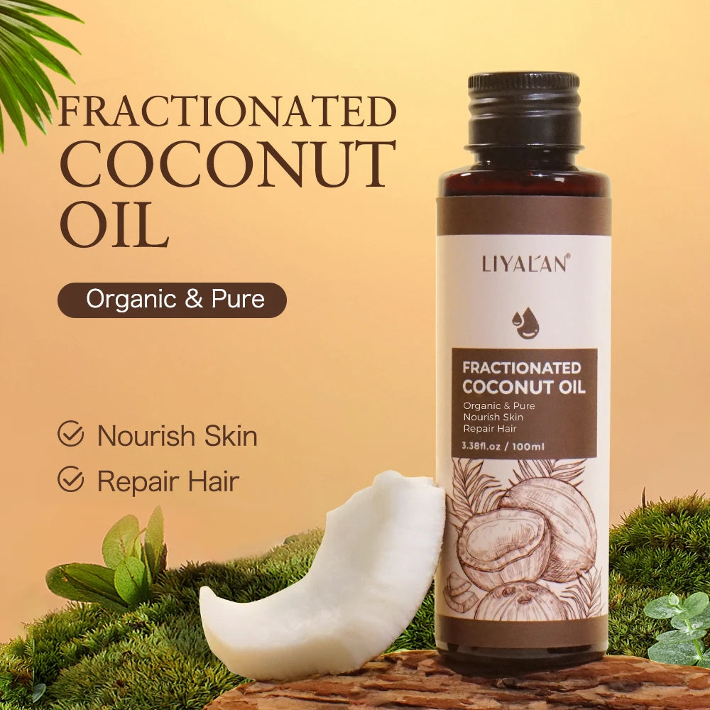 LIYALAN 100ml Fractionated Coconut Oil Nourish Skin Repair Hair Organic Pure Carrier Oil Hair Care