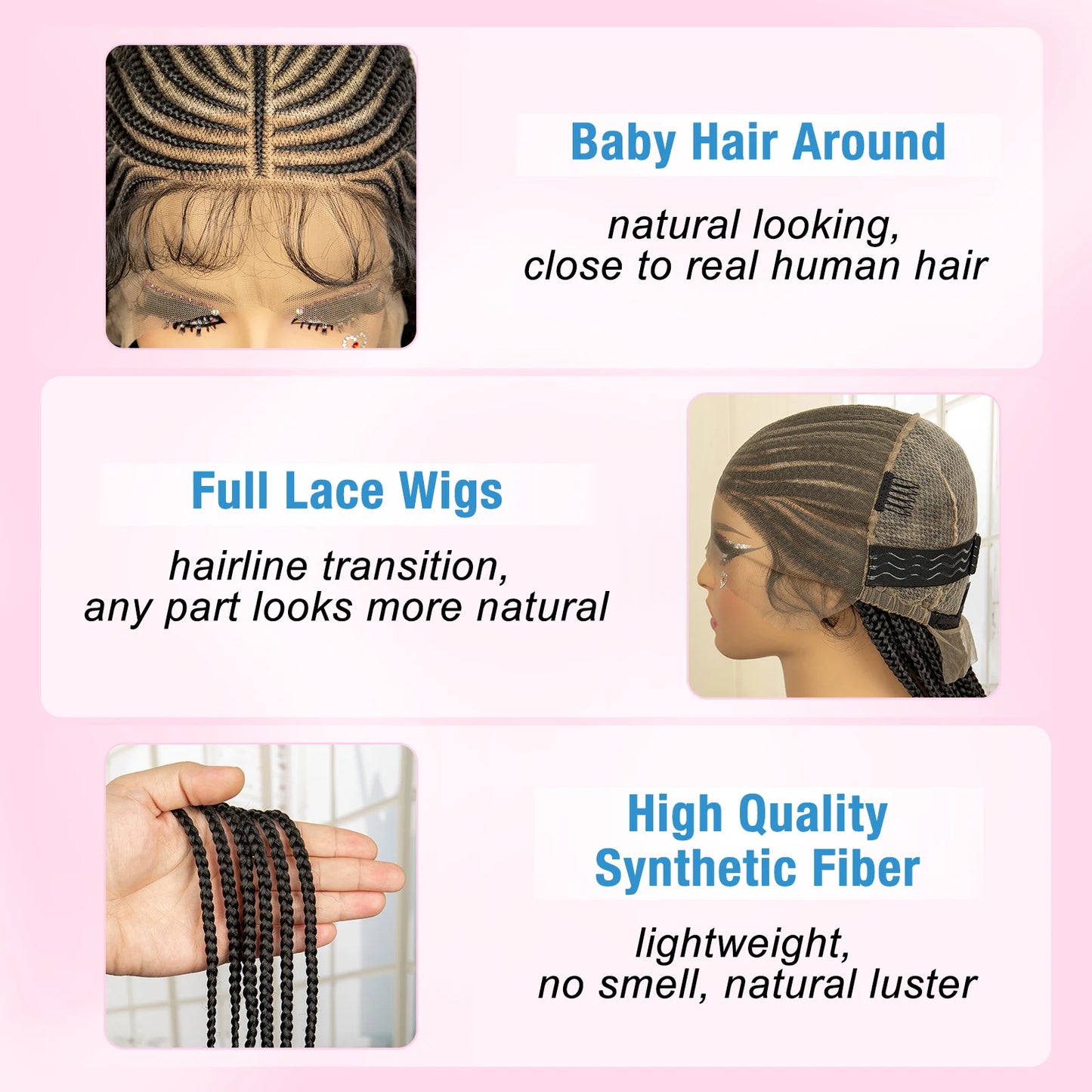 Full Lace Braided Wig Synthetic Braid Wigs Lace Frontal Wig with Baby Hair Box Braided Wig for  Women Knotless Braid Wigs