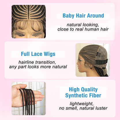 Full Lace Braided Wig Synthetic Braid Wigs Lace Frontal Wig with Baby Hair Box Braided Wig for  Women Knotless Braid Wigs
