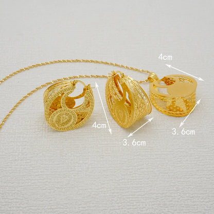 Fashion Dubai Jewelry Sets Gold Color Pendant Copper Classic Earrings Necklace For Women Daily Wear Party Anniversary Gifts